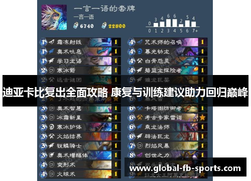 迪亚卡比复出全面攻略 康复与训练建议助力回归巅峰