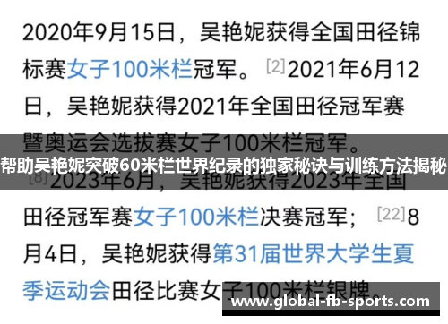 帮助吴艳妮突破60米栏世界纪录的独家秘诀与训练方法揭秘